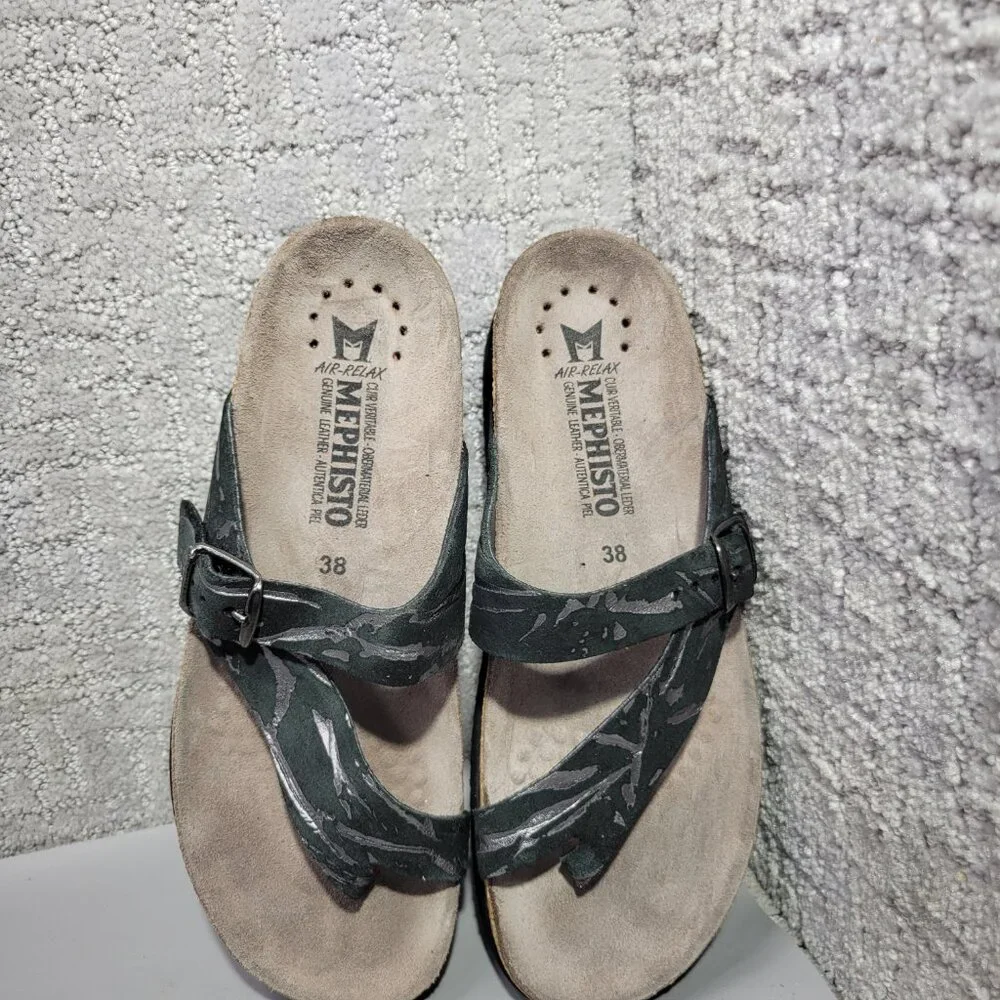 Mephisto Helen Metallics Womens Size US 7 Black Napoli Leather Air Relax Sandals